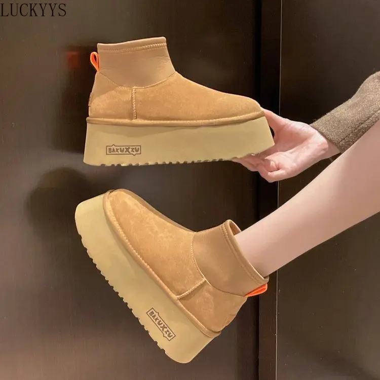 Platform Women Ankle Snow Boots Designer Flats Casual Shoes Short Plush Cotton Shoes 2025 Classic Trend Warm Winter Botas Mujer