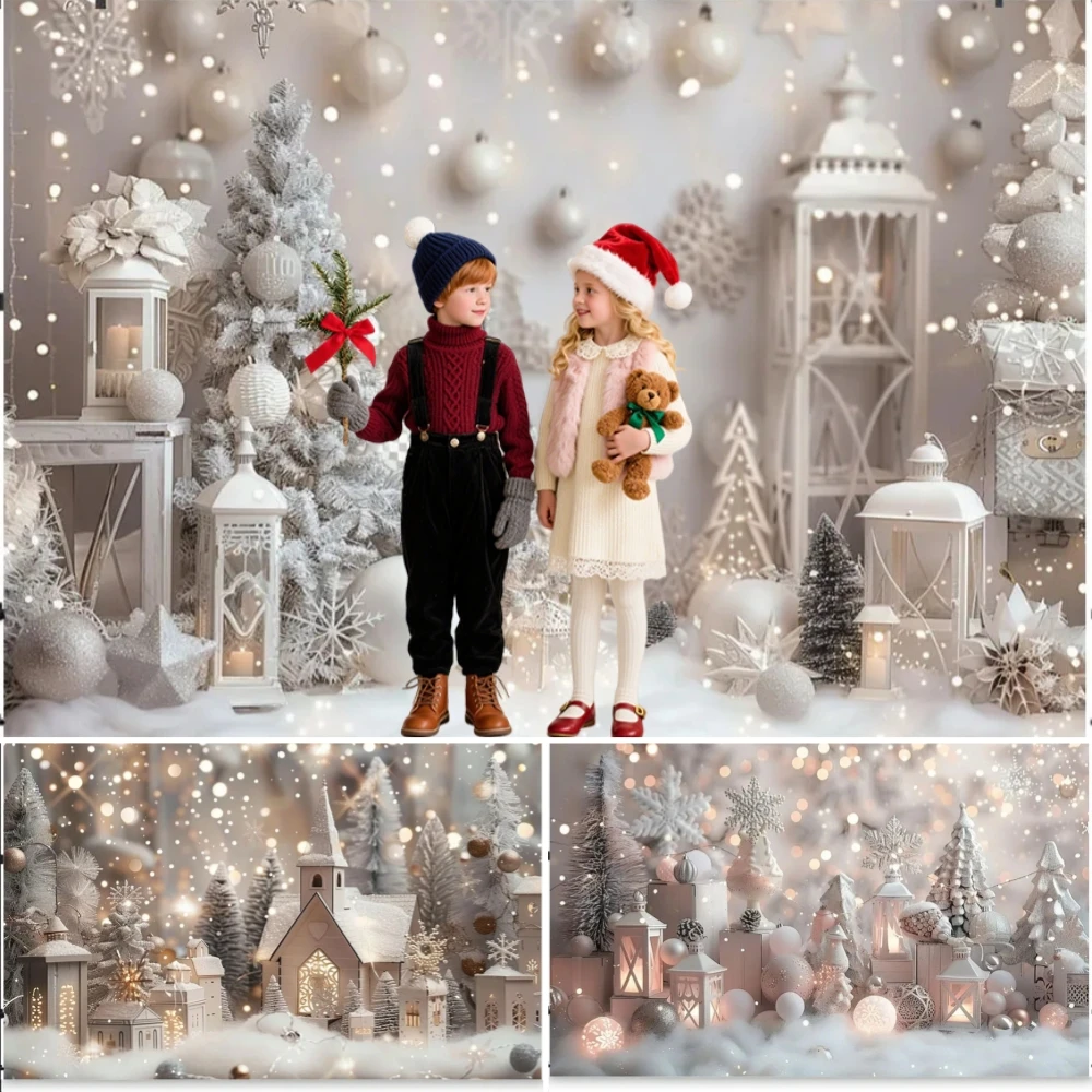 

White Snow Christmas Backdrop Wonderland Xmas Tree Gifts Interior Winter Merry Family Kids Portrait Photography Background
