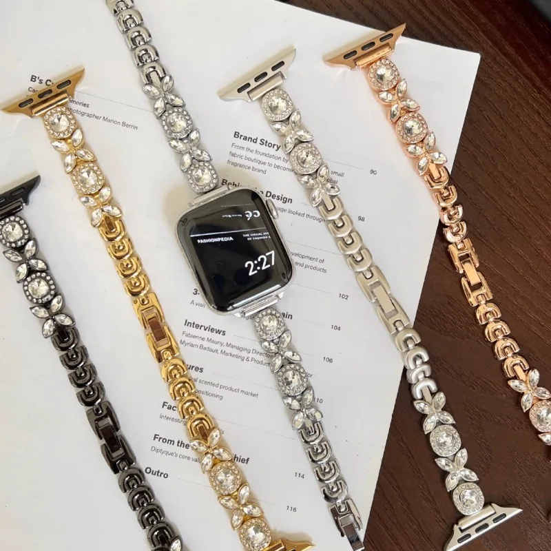 Luxury Sparkly Crystal Clover Metal Band for Huawei Band 10 9 8 Bling Metal‑Link Bracelet for Huawei Watch GT5432 Ladies Band 22