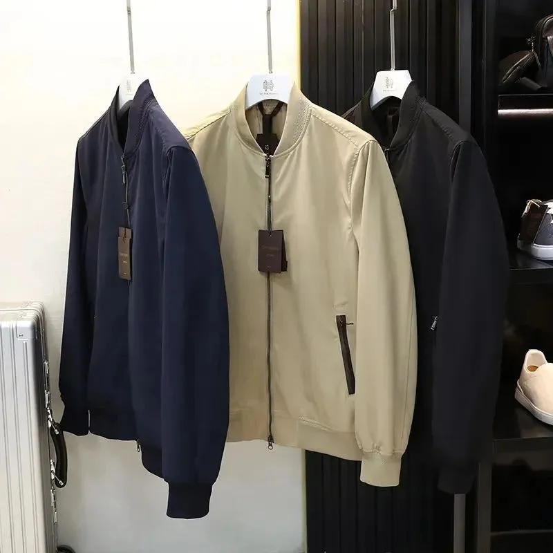 

Роскошная итальянская мужская куртка-бомбер с воротником-стойкой, не мнущаяся, повседневная, весенняя, городская, с длинными рукавами, на молнии