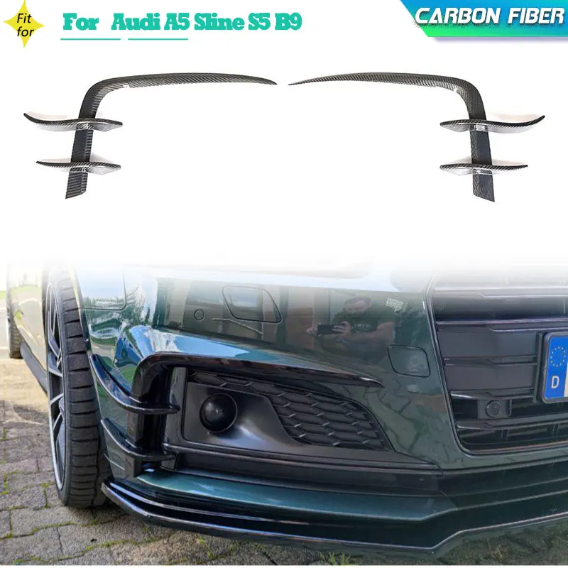 Carbon Fiber Car Front Bumper Candards Fog Lamp Grill Cover Trim for Audi A5 Sline S5 B9 2017-2019 Front Bumper Fins Vents FRP