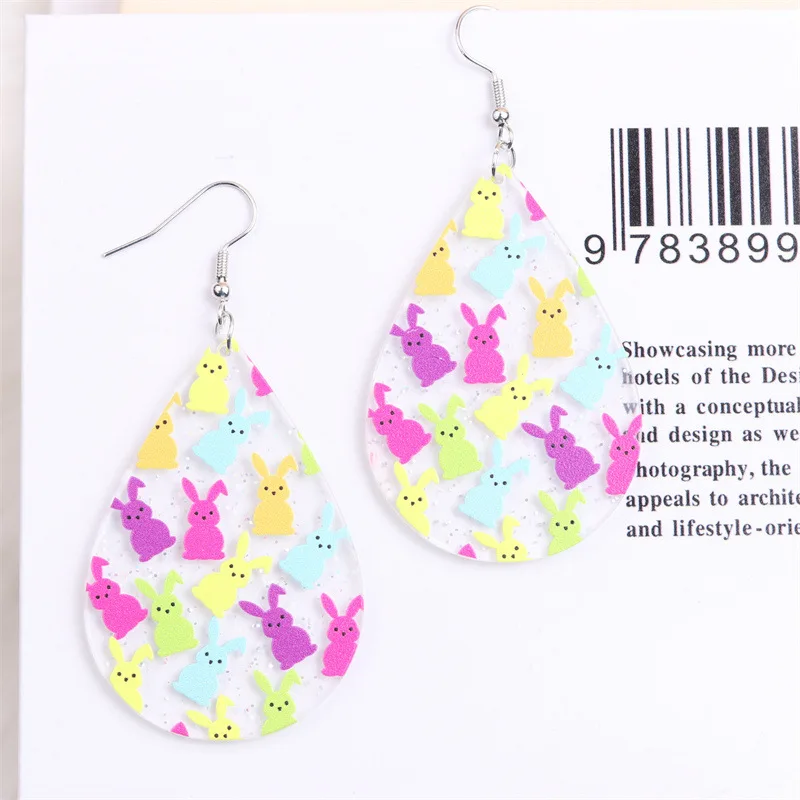 New Easter Transparent Droplet Colored Rabbit Earrings Minimalist Rainbow Rabbit Pendant Earrings Easter Gift