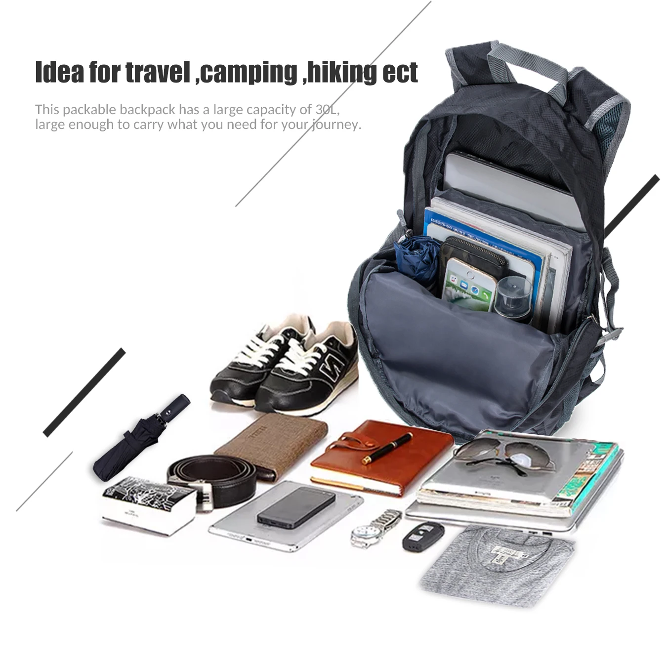 ZOMAKE 35L Big Backpack Lightweight Hiking Foldable Backpack Water Resistant travel camping Backpack Daypack for Women Men