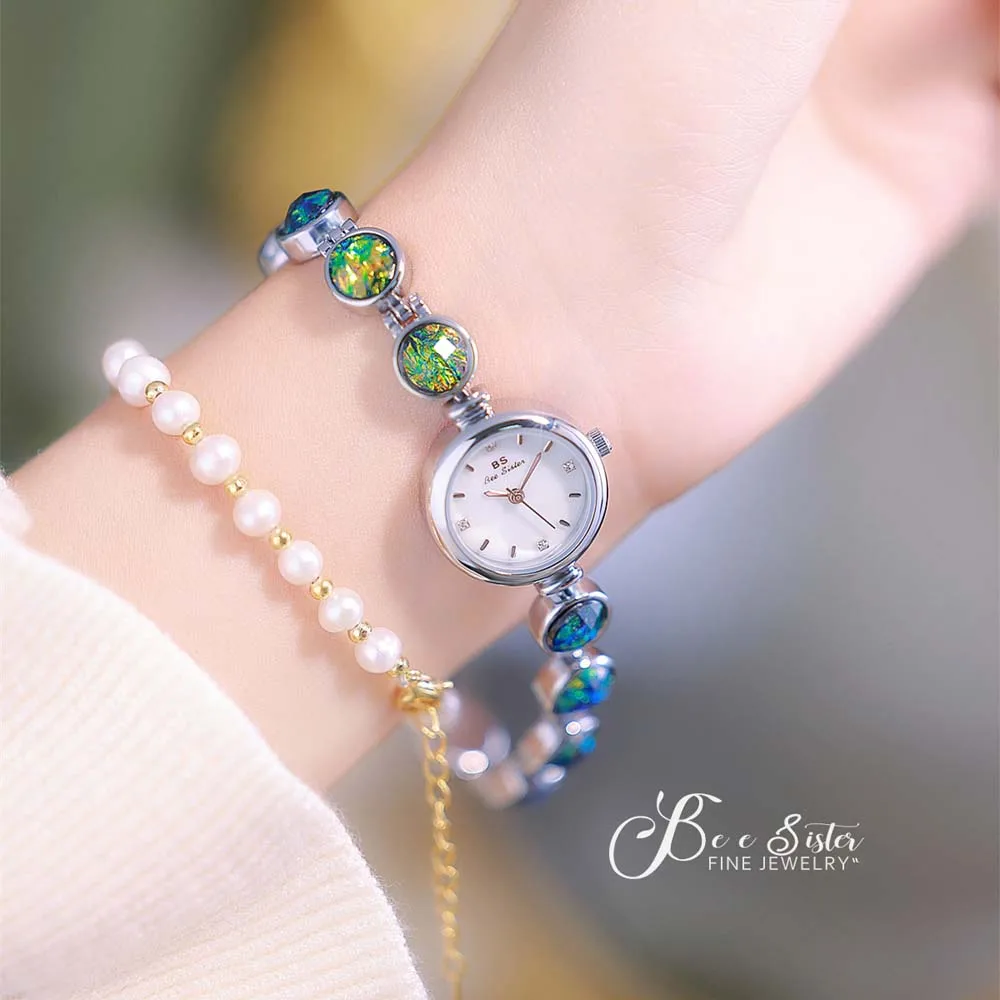 

BS Новые женские часы-браслет с переливающимся необработанным камнем INS Style Малахитовый дизайн с изменением цвета FA1648 Подарок для женщин