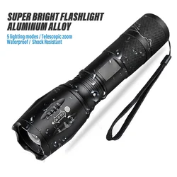 High Power Led Flashlights Camping Torch 5 Lighting Modes Aluminum Alloy Zoomable Light Waterproof Material Use 3 AAA Batteries