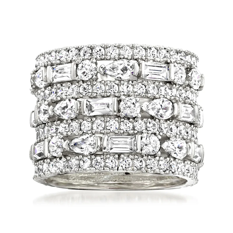 Huitan Moderne Mode-Design Frauen Breite Ringe mit Geometrische Zirkonia Hochzeit Trendy Weibliche Ringe Schmuck Drop Shipping