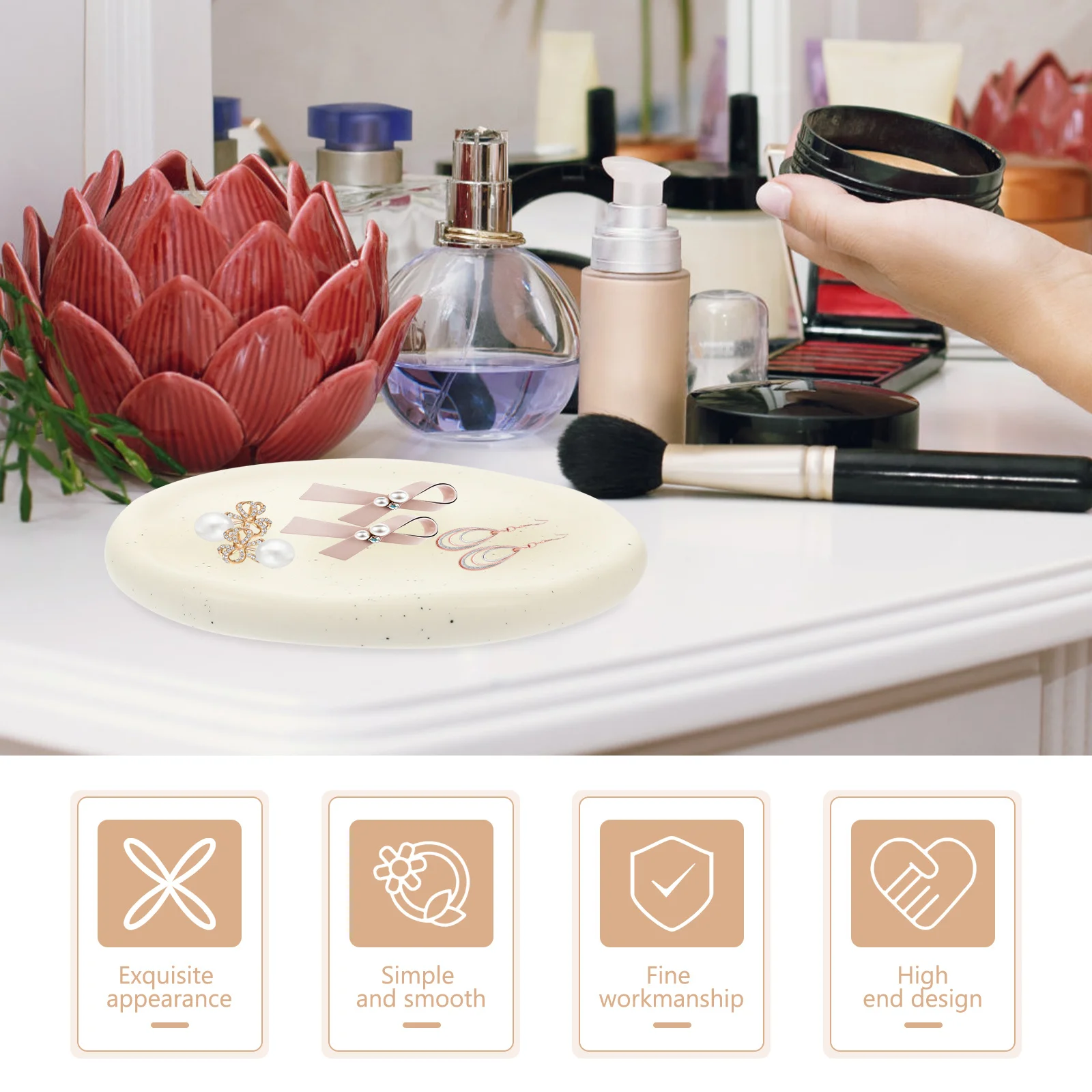 Ceramic Jewelry Tray Organizer Exquisite Texture Reliable Dish for Cosmetics Rings Jewelry Holder Ring Holder Lipstick Tray