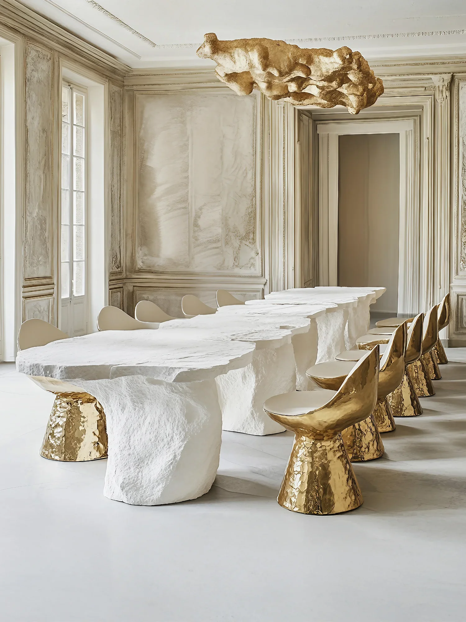 Modern art dining table, dining chair villa, dining room furniture is high, solid structure and strong load-bearing