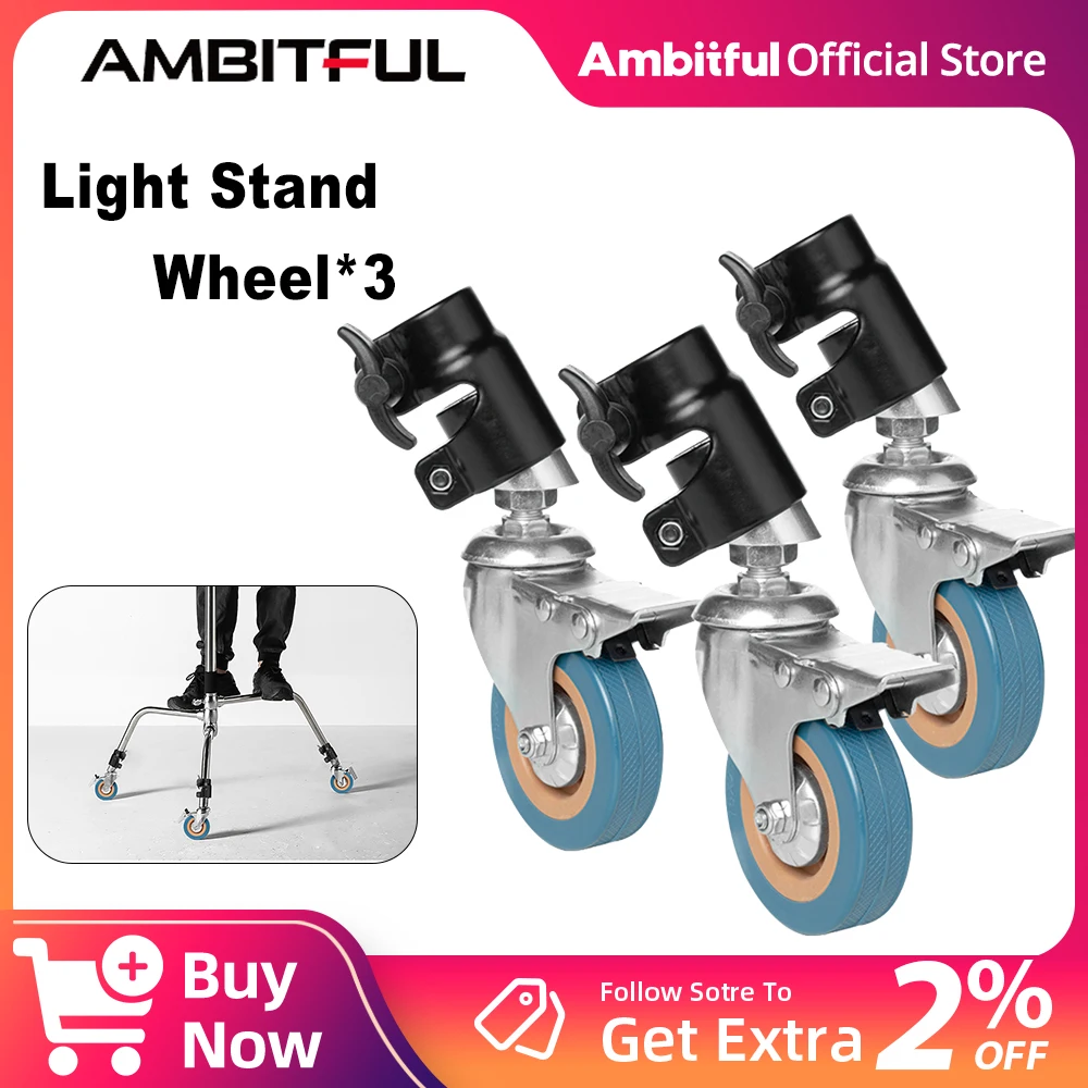 AMBITFUL 3Pcs C-Stand Swivel Caster Metal Wheel Set 25MM Diameter For Photography Century Foldable Light Stand Tripod Magic Leg