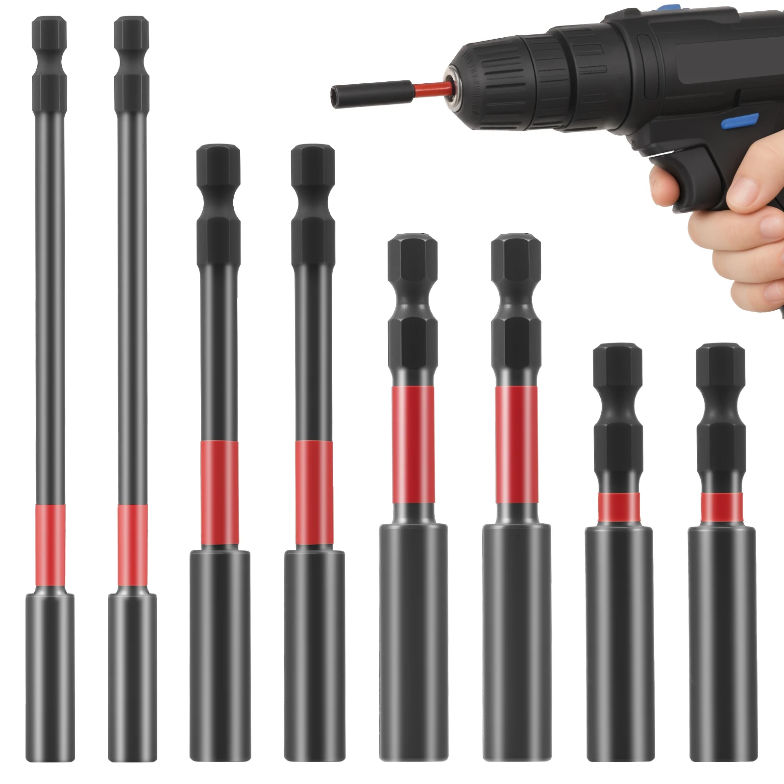 

Набор из 8 стальных магнитных держателей для ударных бит с шестигранным хвостовиком 1/4 дюйма, удлинители для сверл и бит для труднодоступных мест, 2.4/3/4/6 дюймов