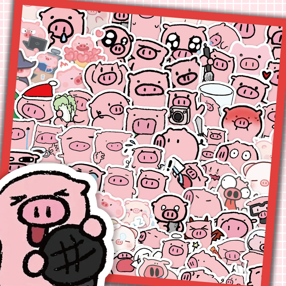 

100PCS Cute Pink Piglet Graffiti Stickers Funny Pigs Cartoon Decal DIY Luggage Phone Guitar Scraphbook Waterproof Stickers