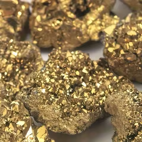 Natural Stone Golden Aura Geode - Crystal Cluster with Electroplated Golden CoatingGift, Mineral Specimen for crystal healers