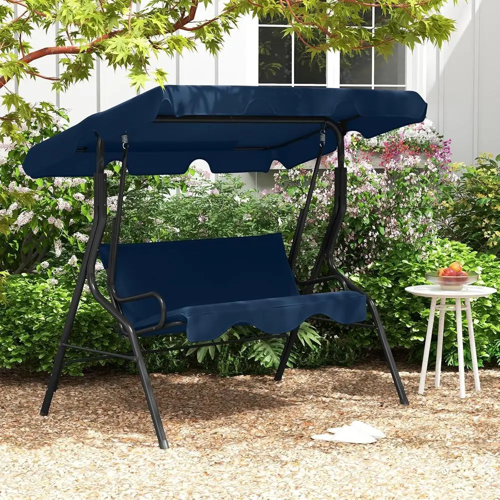 3 Person Porch Swing, Patio with Removable Cushion & Powder-Coated Steel, Outdoor Swing for Porch, Backyard, Garden, Balcony - N