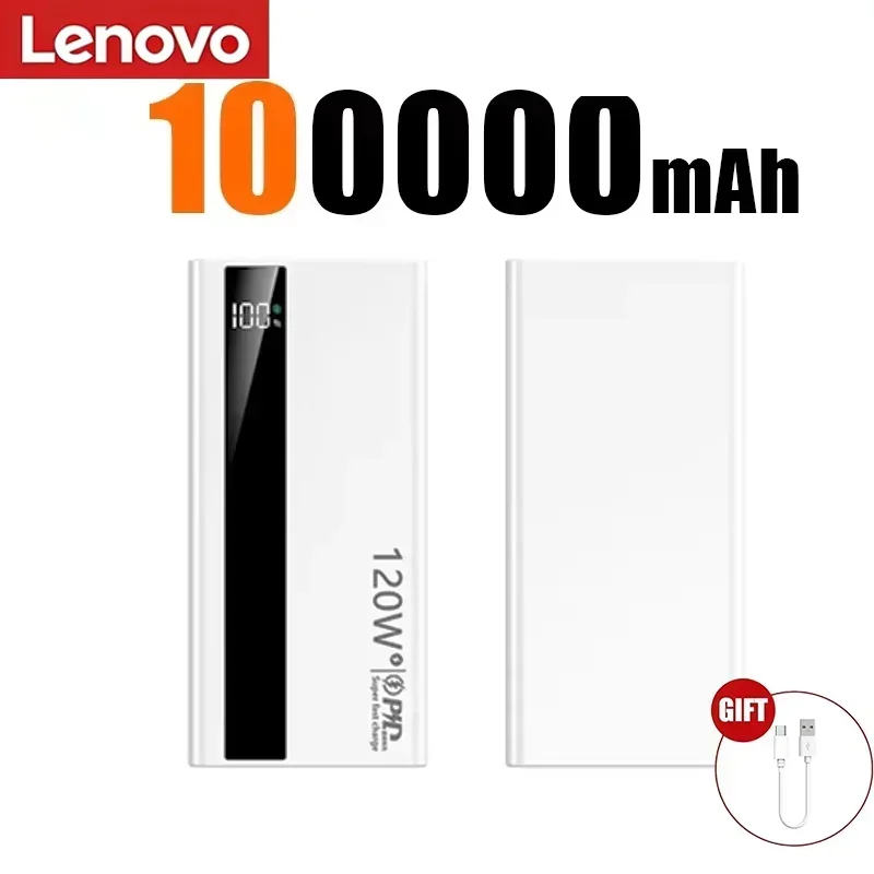 Lenovo Nieuwe 500000mAh Ultra Grote Capaciteit 3C Power Bank 120W Snel Opladen Draagbare Digitale Display Powerbank Voor iPhone Samsung