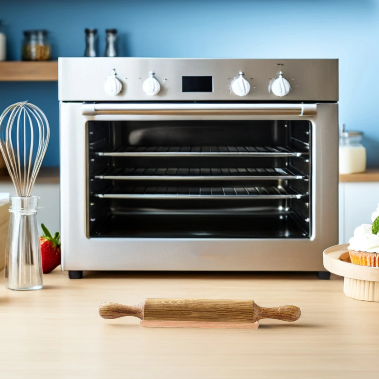 

2Pcs Natural Wood Rolling Pin Holder Kitchen Storage Rack Antiroll Cradle Rolling Pin Display Stand Baking Roller Organizer