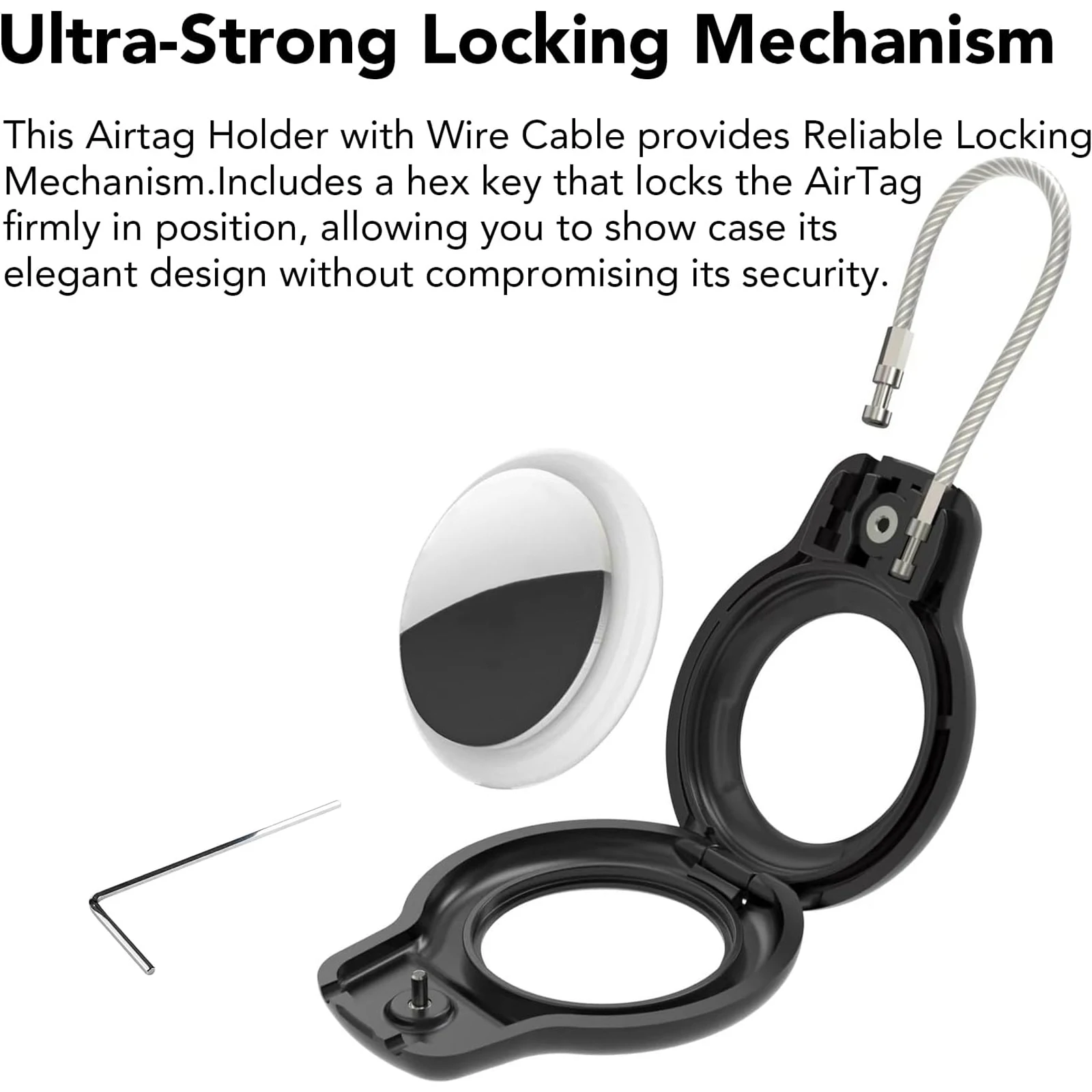 AirTag Keychain Secure Holder Air Tag Lock Case with Wire Cable Compatible with Apple AirTag Key Ring Pets Luggage Tag for Keys
