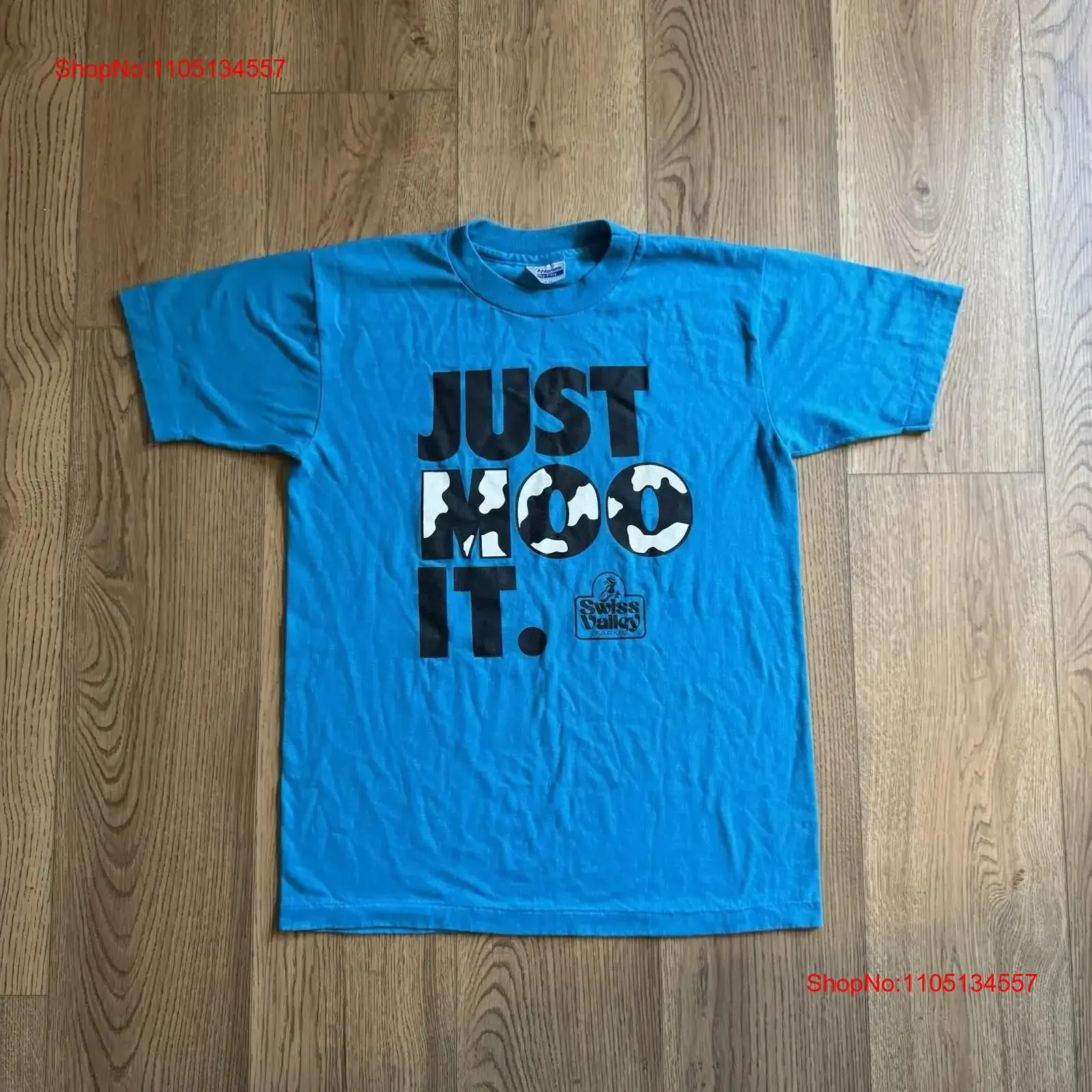 

Vintage Swiss Valley Farms Cow Blue Mens Medium T Shirt Just Moo It Milk Farm vintage Washed Stretched streetwear Breathable