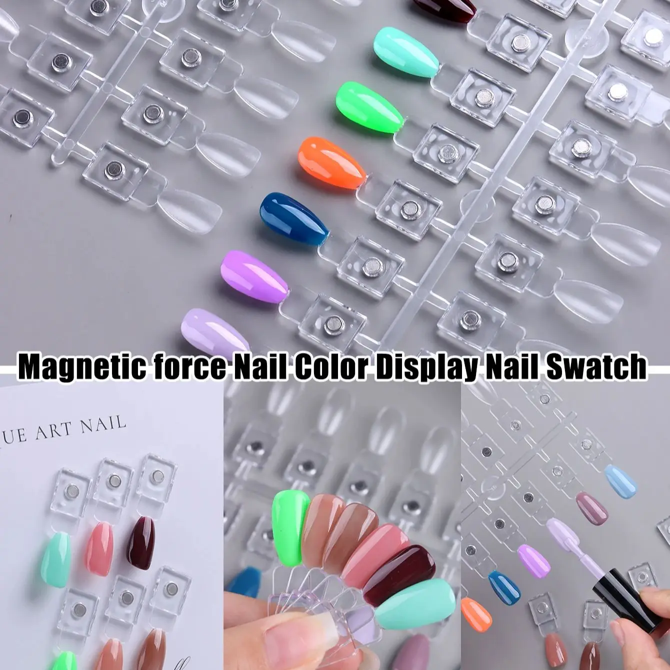 Nail Color Display Nail Swatch Nail Polish Sample Display with Transparent Replacement Nails, Nail Gel Color Card No Need Glue