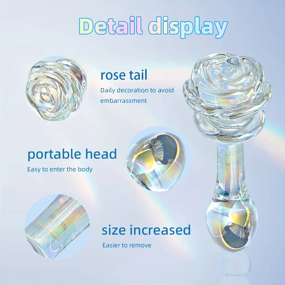 Glass Anal Plug Colorful Butt Plug Prostate Massager With Rose Round Base Plug Anal Dilator Masturbation Sex Toy For Men Women