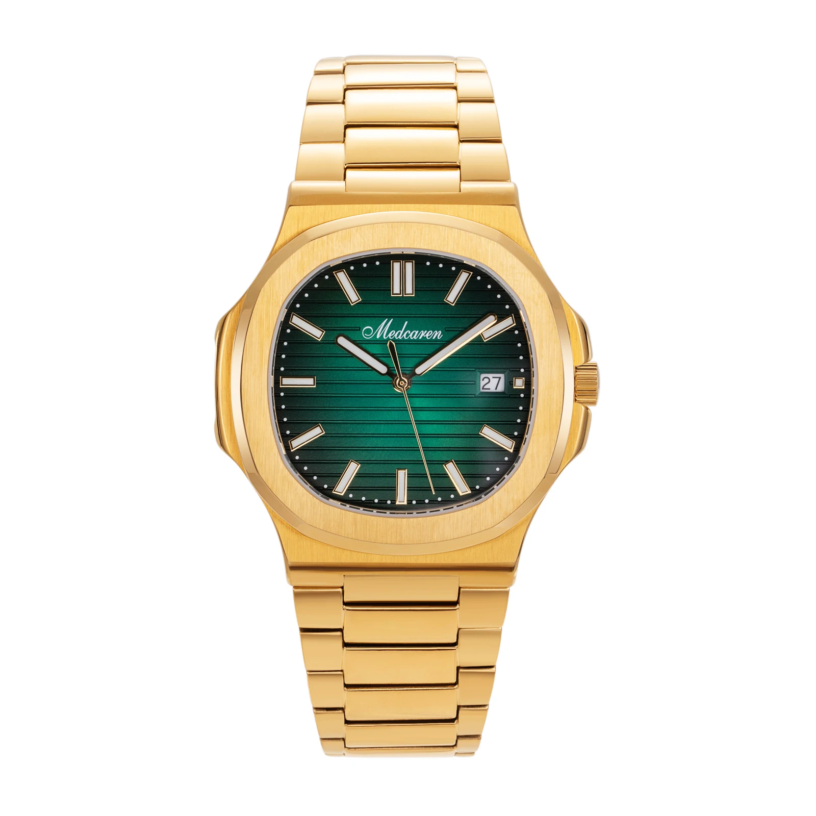 

Fashion 41mm Men's Quartz Watches 24K Gold Chronograph Dual Calendar Watch Stainless Steel Strap Waterproof Men's Watch