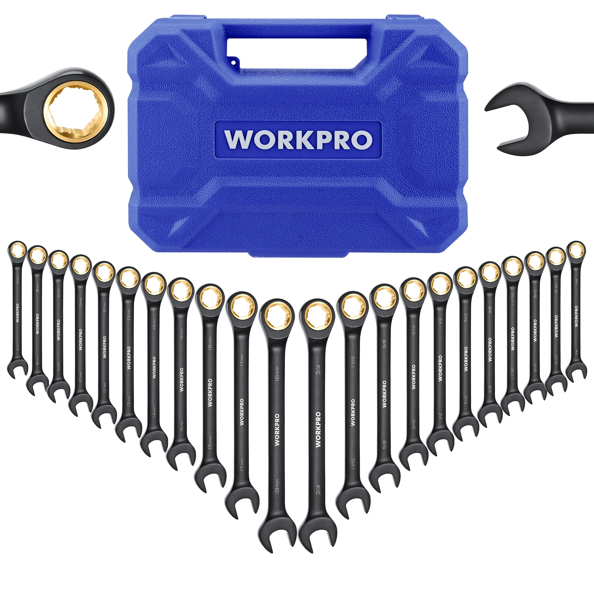 

WORKPRO 22-Piece Ratcheting Wrench Set Anti-slip Teeth Ratchet Combination Wrench Sets with Organizer Box