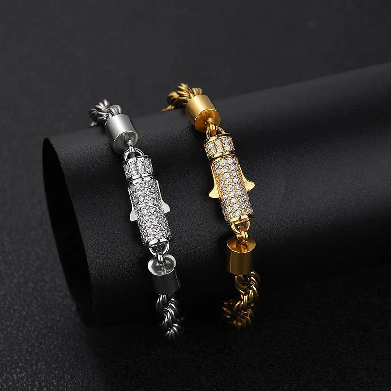 6mm Titanium Steel Twist Rope Chain Link Necklaces for Men Women Unisex Hip Hop Bling Iced Out Rock jewelry Gold Silver Color
