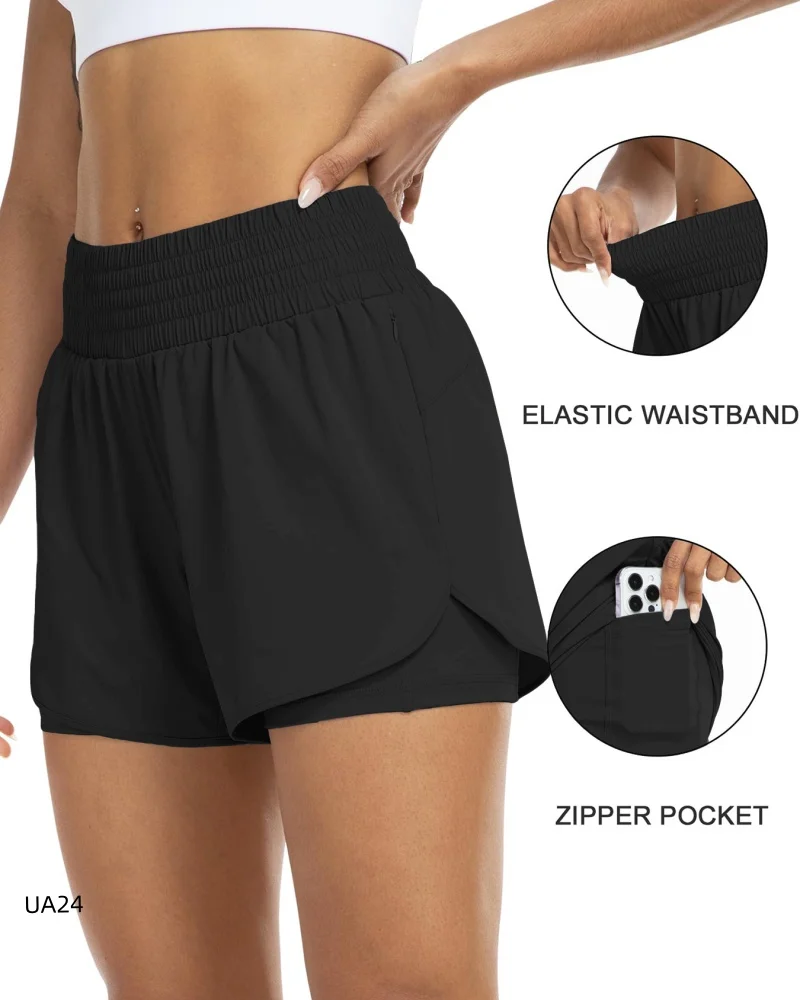 New Women's High-Waist Running Shorts Quick-Dry Elastic Sports Shorts with Pockets for Yoga Gym Workout Exercise