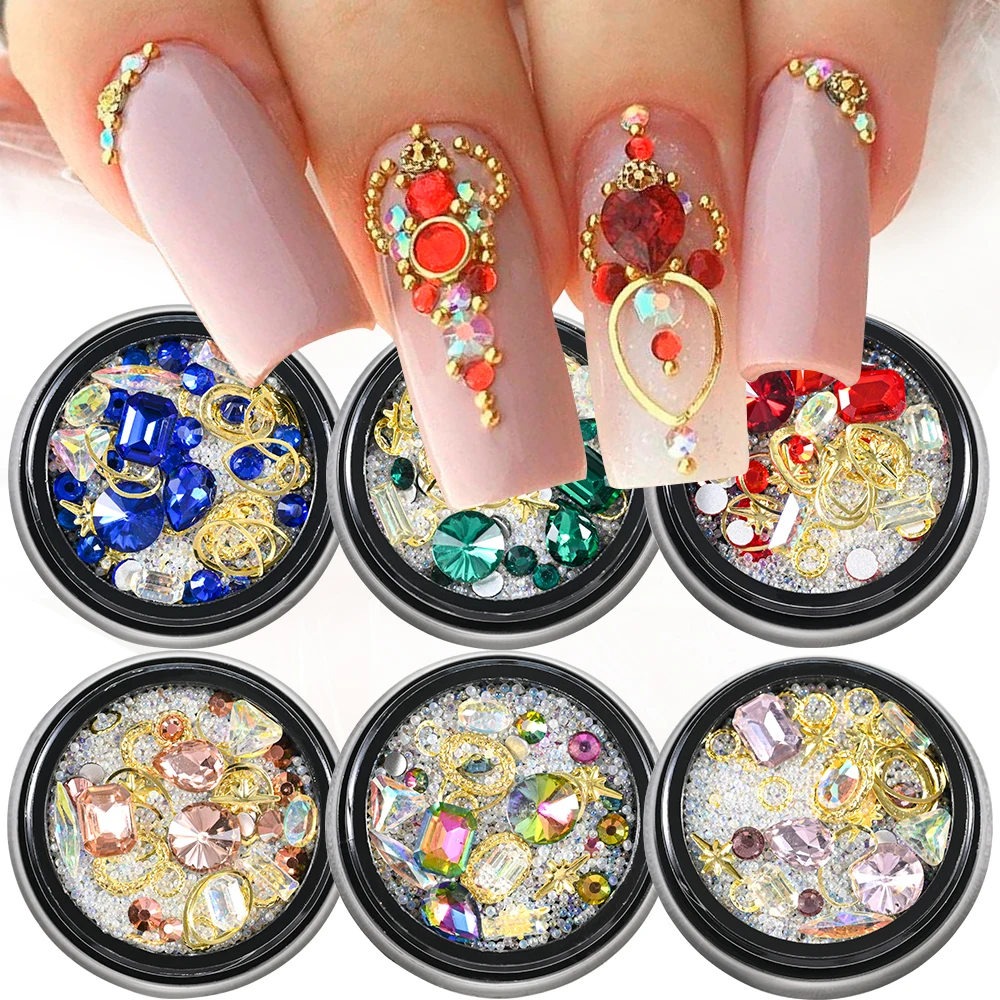 1 Box 3D Nail Rhinestones Series Colorful Nail Art Decoration DIY Design Mini Beads Metal Rivet Nail Accessories