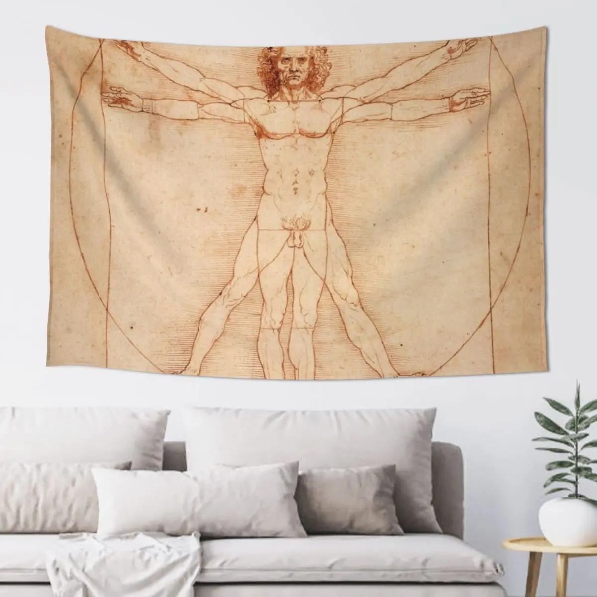 Vitruvian Man by Leonardo Da Vinci (1490) Tapestry Things To The Room Funny Decoration For Rooms Tapestry