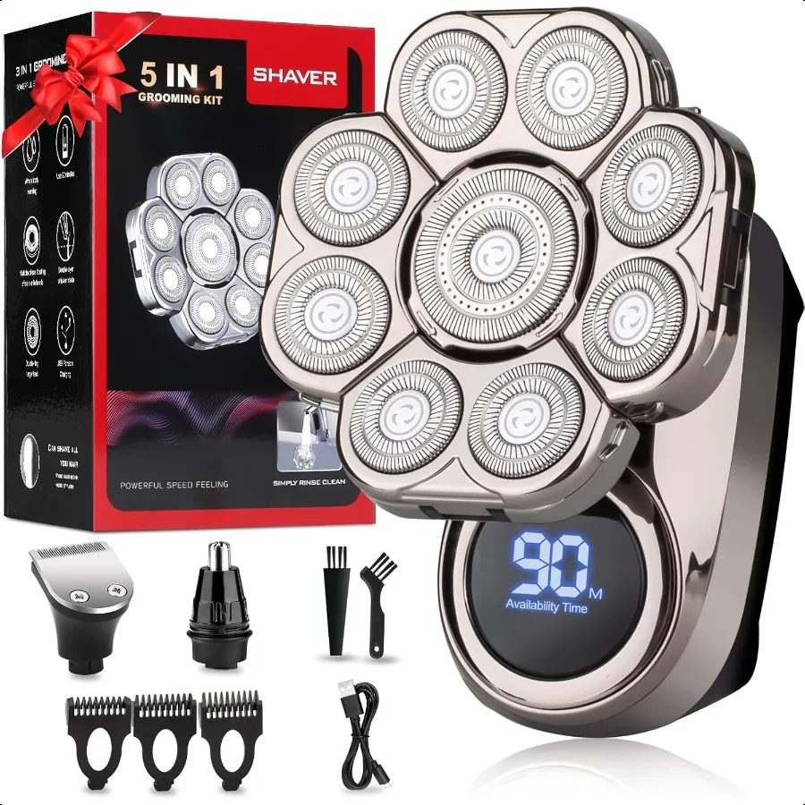 

9D Head Shavers for Bald Men Electric Razor for Men to Shave Fast with LED Display Cordl Rechargeable IPX7 Waterproof Wet Dry R