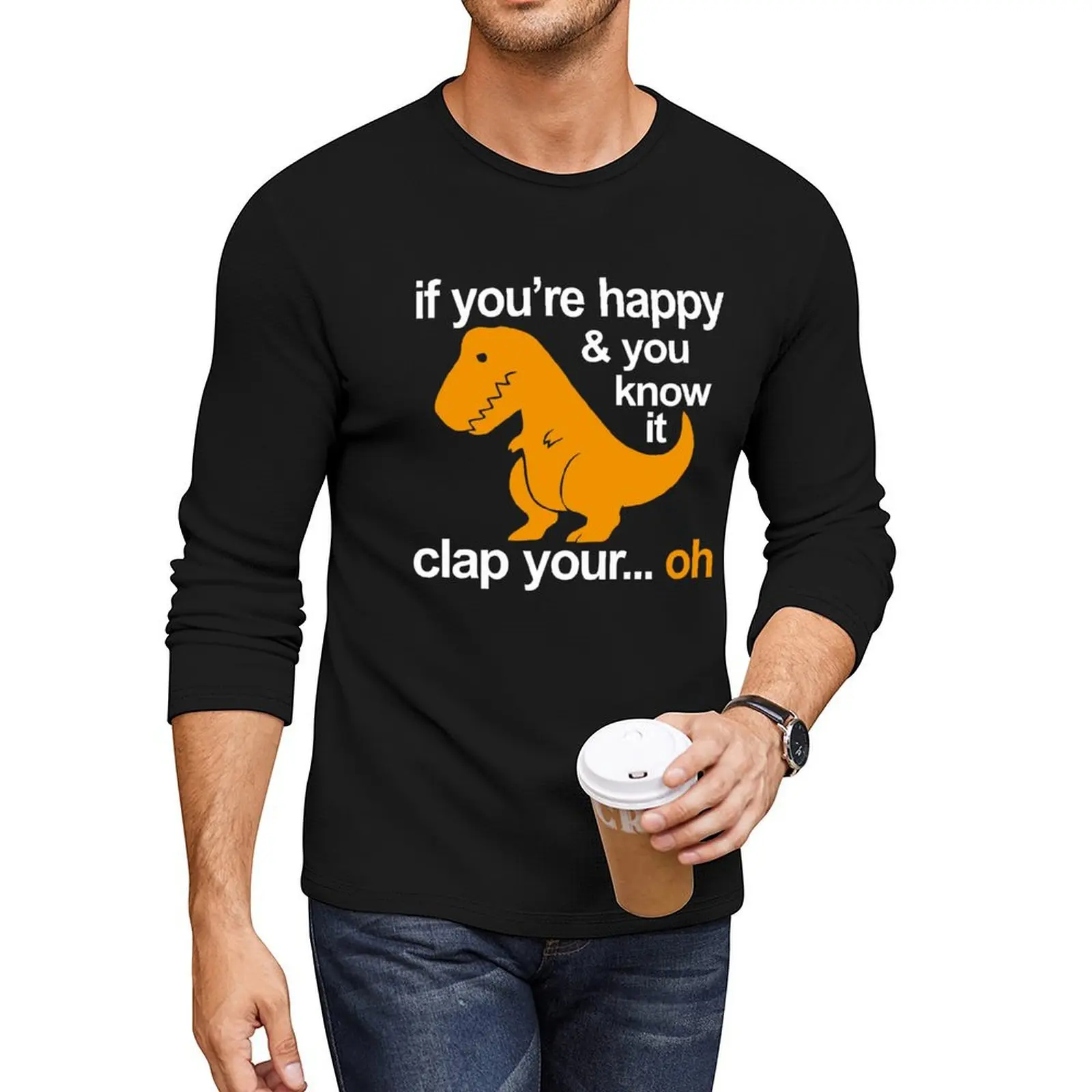 Dino Clap Your Hands: Playful T-Rex and Happy Rhymes Long T-Shirt quick drying t-shirt oversized t shirt mens t shirt