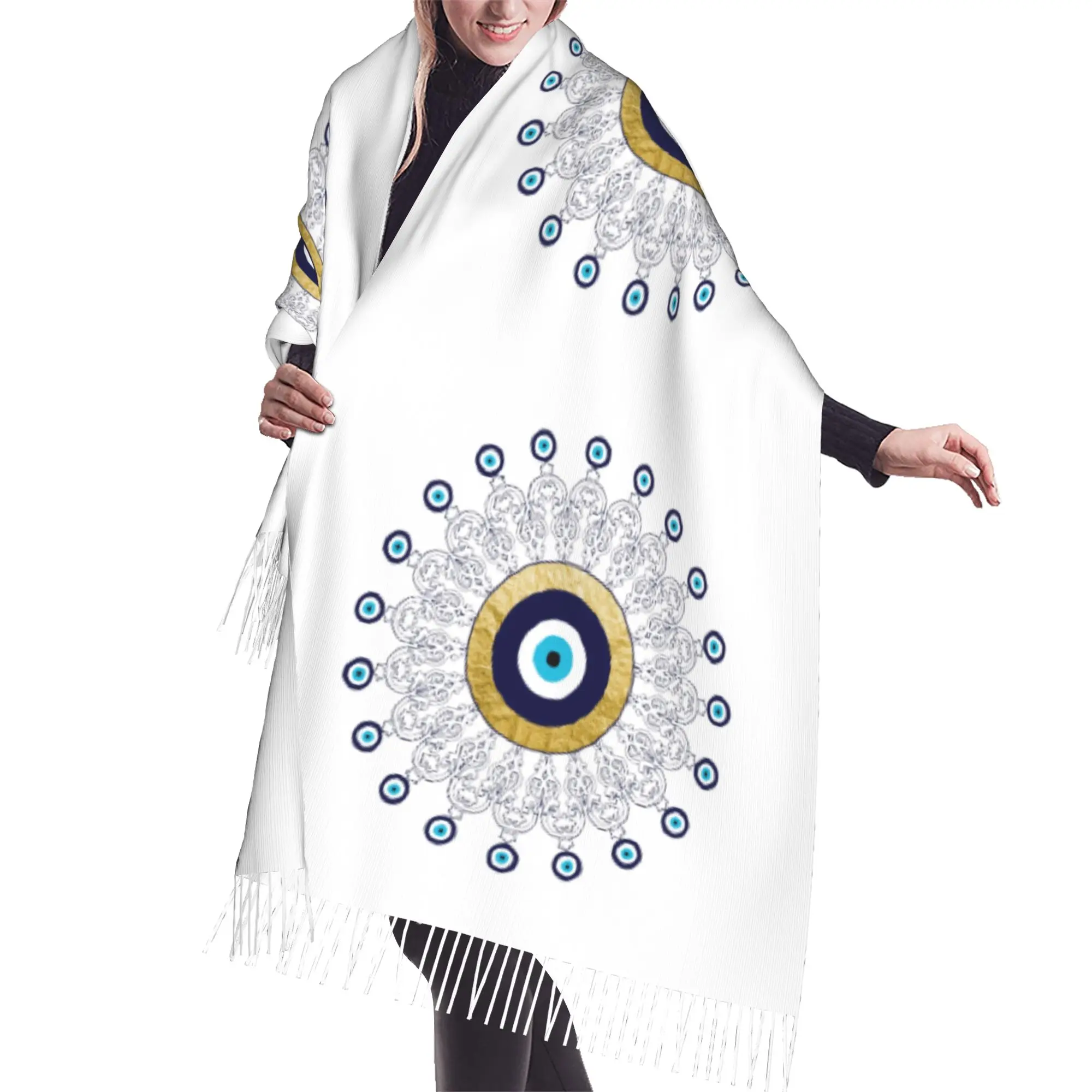 Custom Print Turkish Amulet Evil Eye Mandala Scarf  Men Women Winter Warm Scarves Boho Mediterranean Shawl Wrap