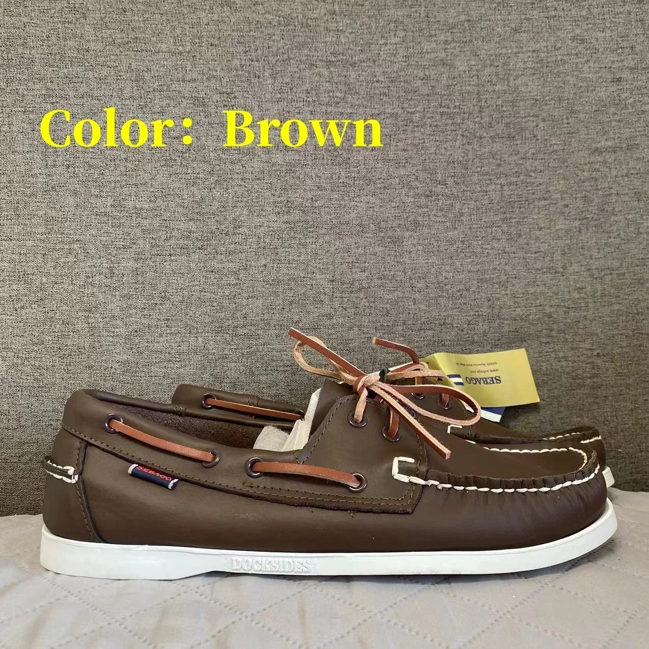 Men Authentic Sebago Docksides Shoes - Premium Leather Moc Toe Lace Up Boat Shoes X10