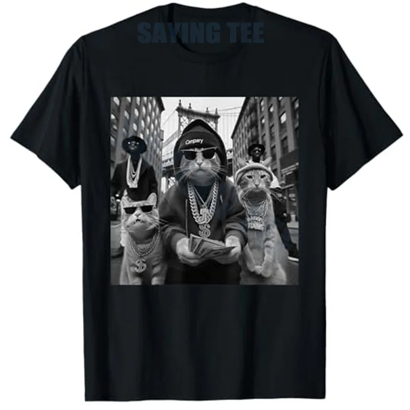 

Funny Cat Streetcore T-Shirt Humorous Weird Cat Streetwear Tee Cute Kitty Rock Hip Hop Y2k Graphic Outfit Fashion Novelty Gift