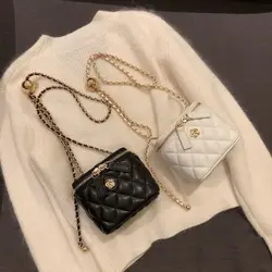 Zincir kayış küçük omuzdan askili çanta Trendy eşkenar dörtgen kamelya kova çanta Crossbody çanta