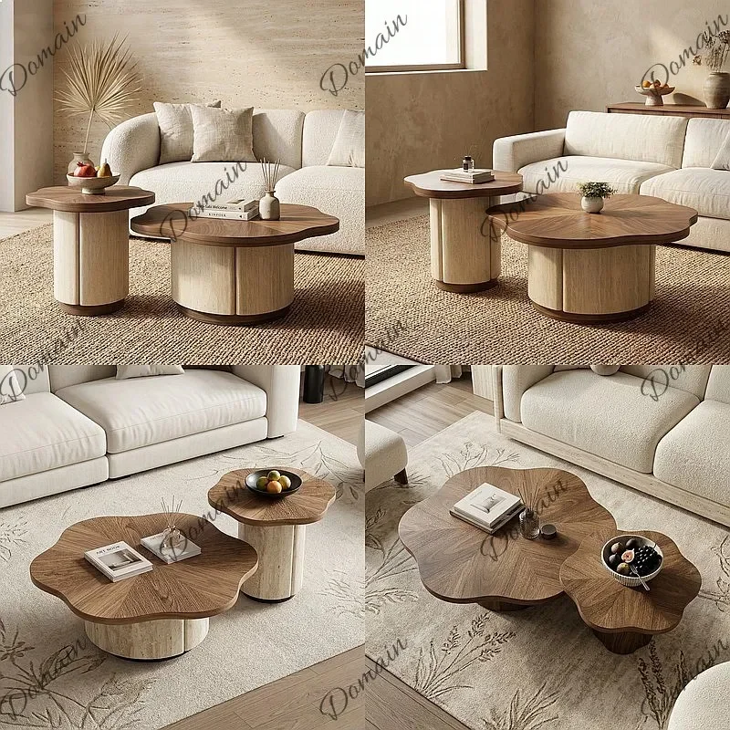 BJ Creative Retro Mosaic Ellipse Flower Petal Side Table Set, Wabi-Sabi Luxury Living Room Coffee Tables