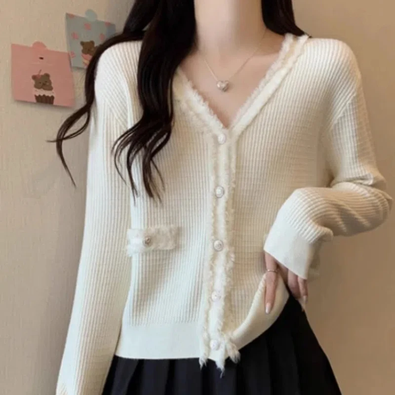 Xiaoxiangfeng V-neck Jacket Cardigan Sweater Knitted Sweater Long Sleeved New Versatile Fashion Slimming Outerwear