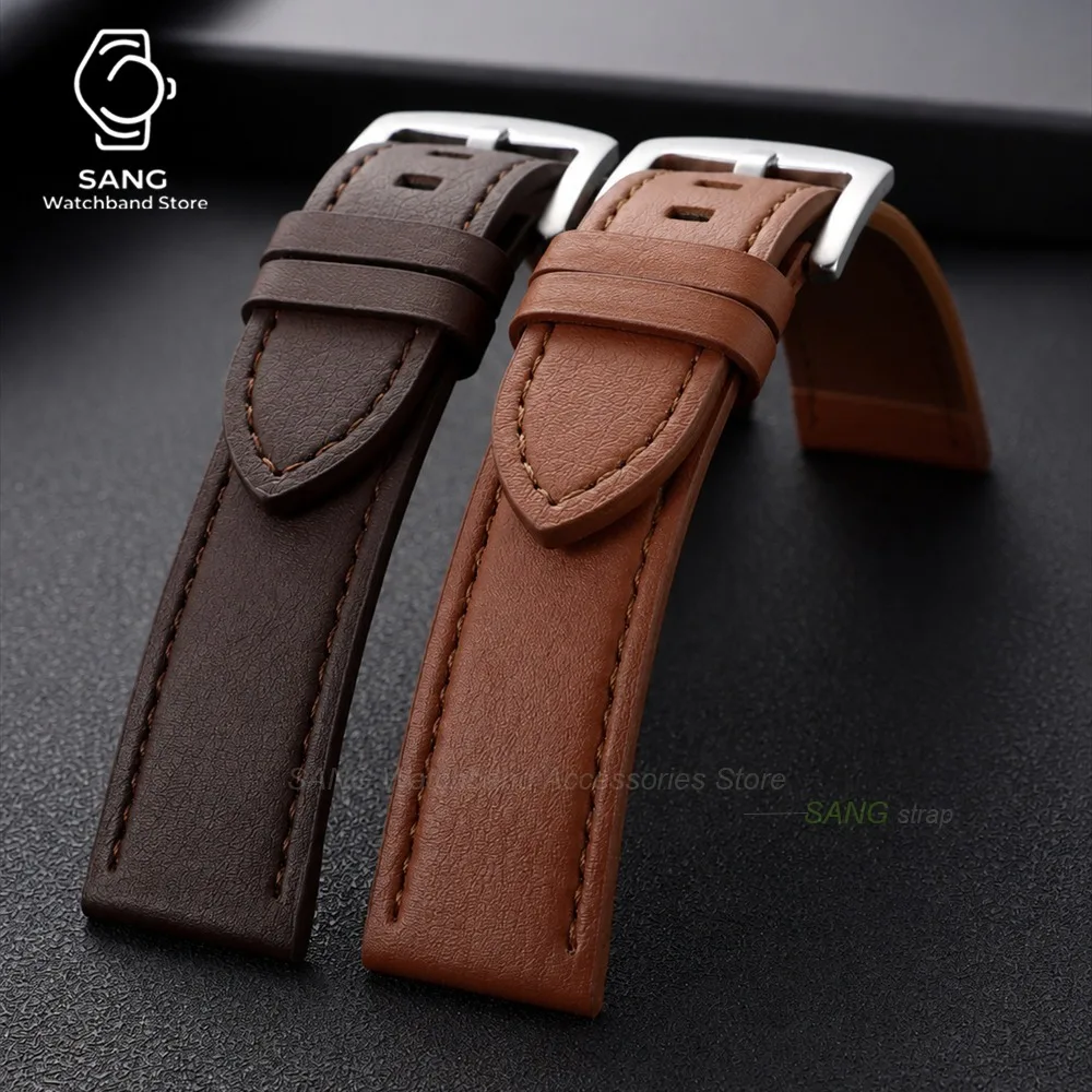 22mm Vintage Oil Wax Cracked Texture Watch Band Cowhide Leather Straps Pin Buckle Universal Business Bracelet for Men Wristbands