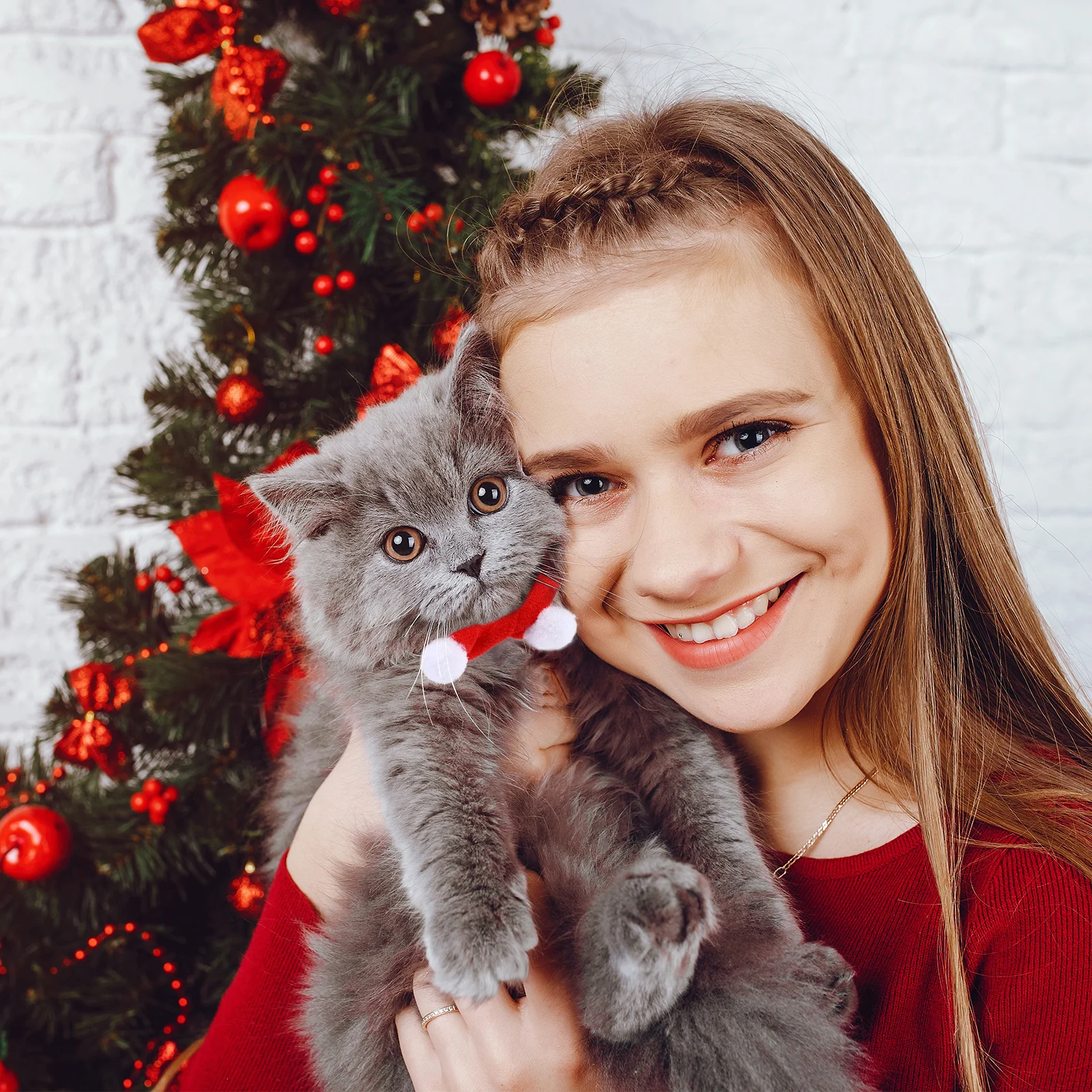 

10Pcs Christmas Pet Scarves Mini Soft White Ball Decoration Comfortable Holiday Costume for Small Dogs Cats Puppies Kittens