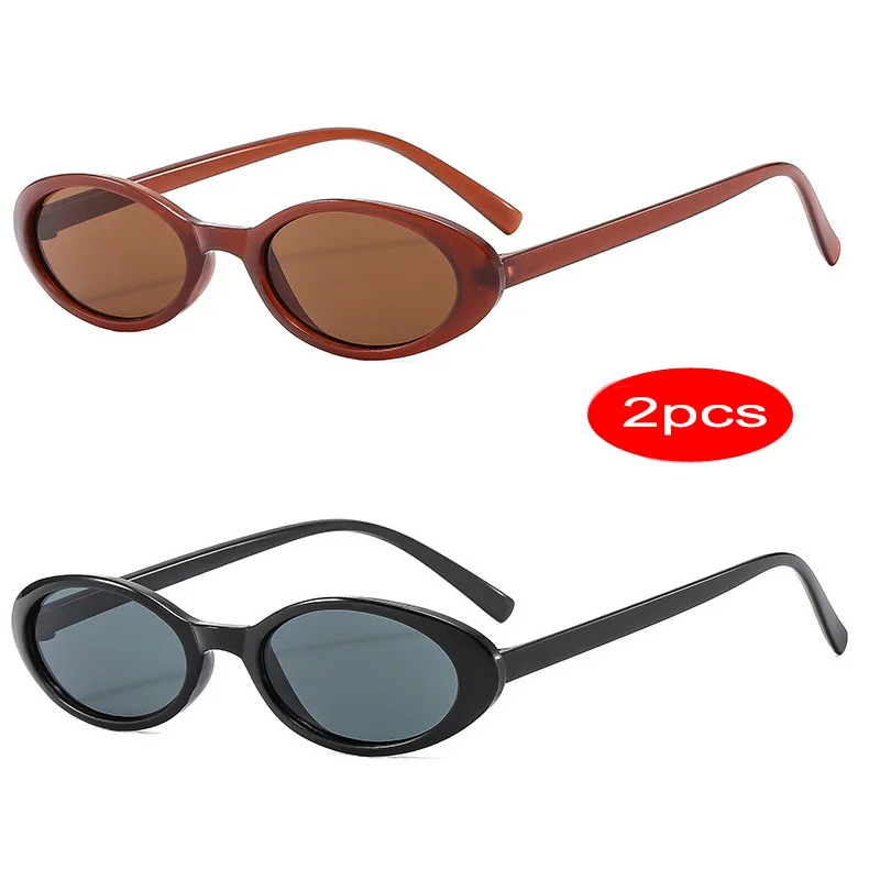 2PCS Mode Cat Eye Sonnenbrille Frauen Kleine Rahmen Gelee Farbtöne UV400 Retro Trend Oval Sonnenbrille Weibliche Brillen