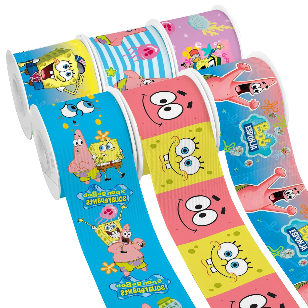 SpongeBob SquarePants Cartoon Design Printed Grosgrain Satin Ribbon for Gift Wrapping Hair Bow 50 Yards