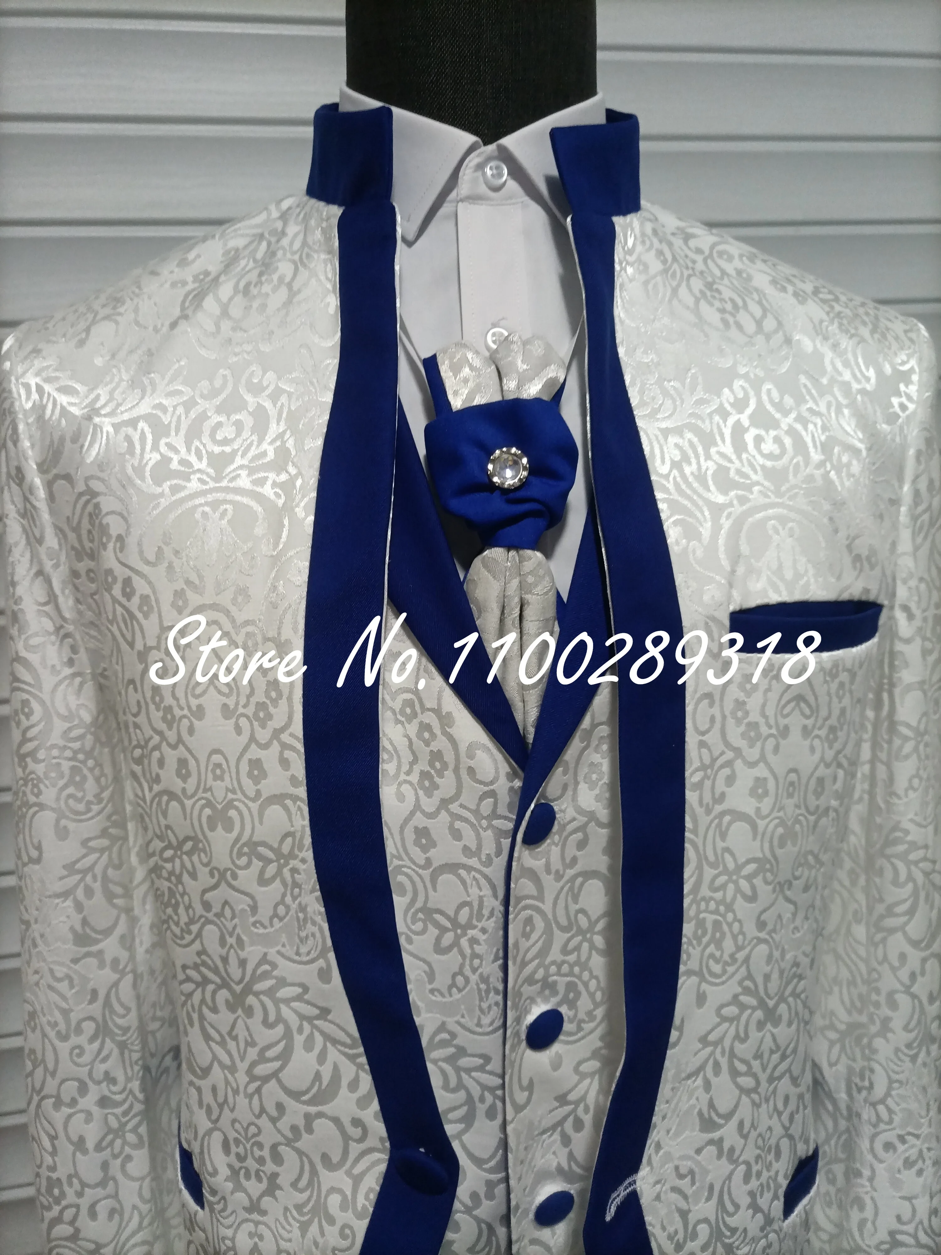 White Royal Blue Men Suit For Wedding Groom Tuxedos Shawl Collar Formal Jacket Male Blazer Pants Vest Three Piece Costume Homme