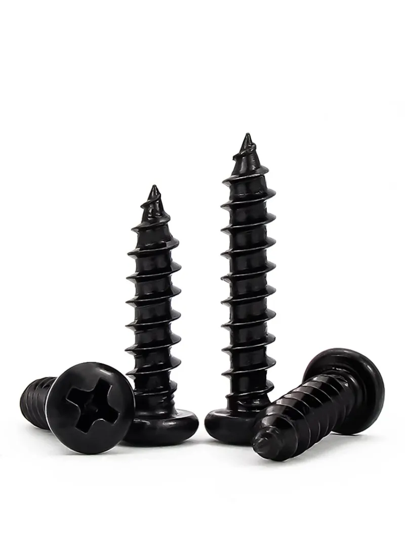 Саморезы по дереву из черной углеродистой стали с круглой головкой и крестообразным шлицем M3 * 6 M1 M1.2 M1.7 M2 M3 M4 Винты PA Винты для мебельного шкафа