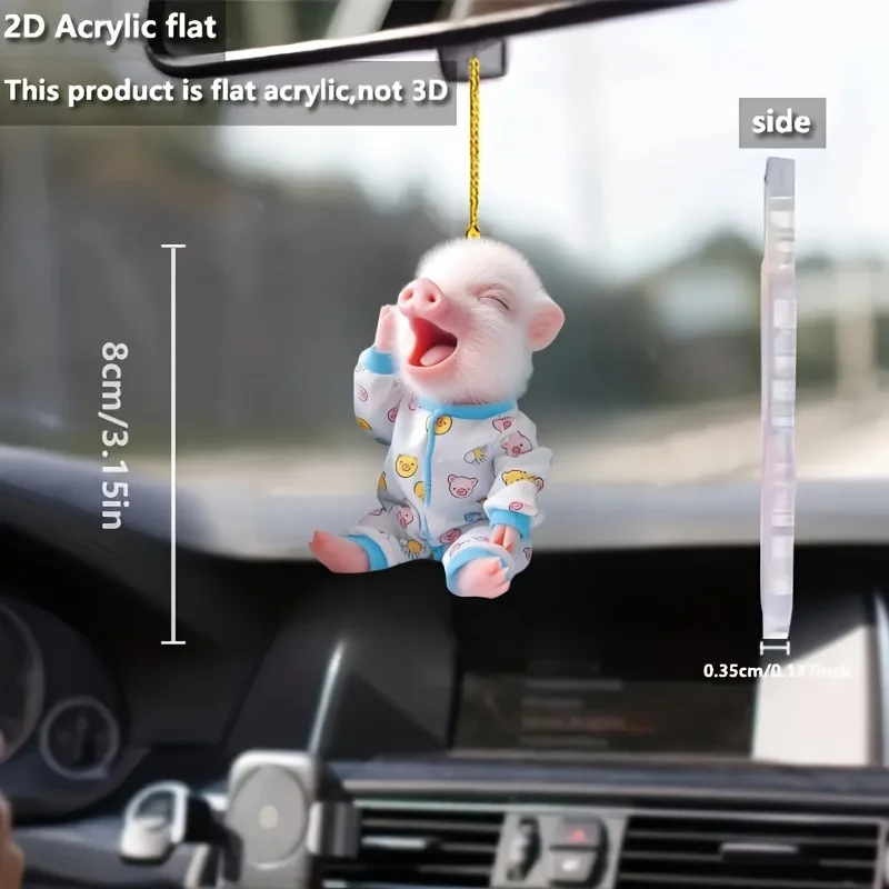 

2D Cute Sleepy Piggy Keychain Cartoon Animal Acrylic Pendant Versatile Charm, Decor for Car Mirror,Backpack,Festive,Party,Gift