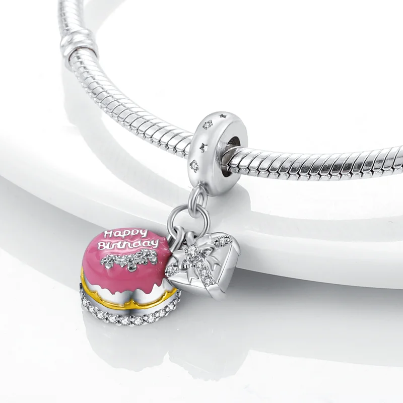 100% Sterling 925 Silver Pink Color Bead Charms Fit Pan Bracelet Forever Family Cute Cat Plane Zircon Girl Women Jewelry