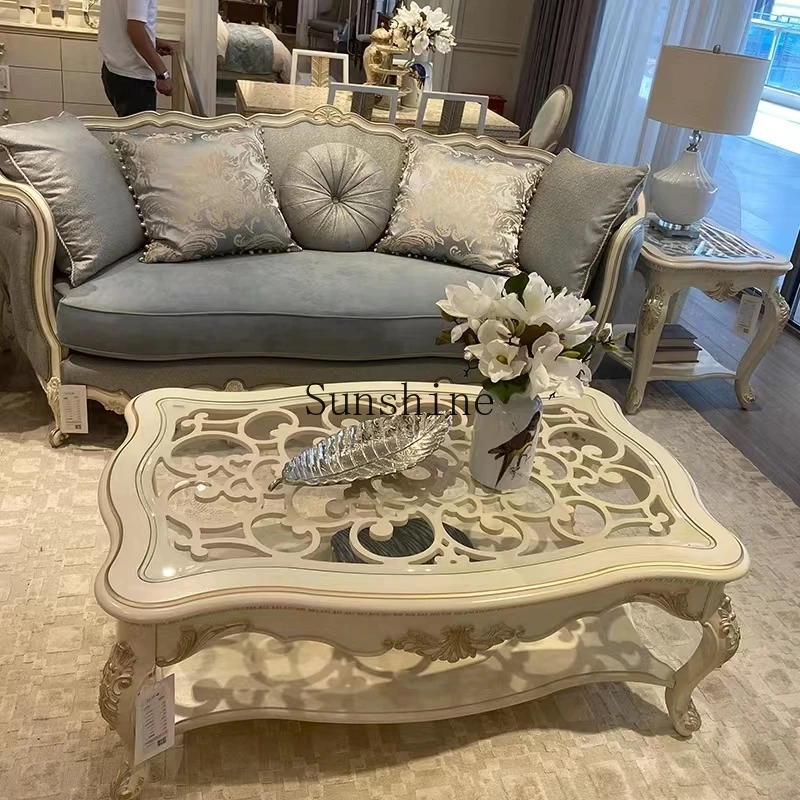 

American light luxury solid wood retro carved modern living room coffee table