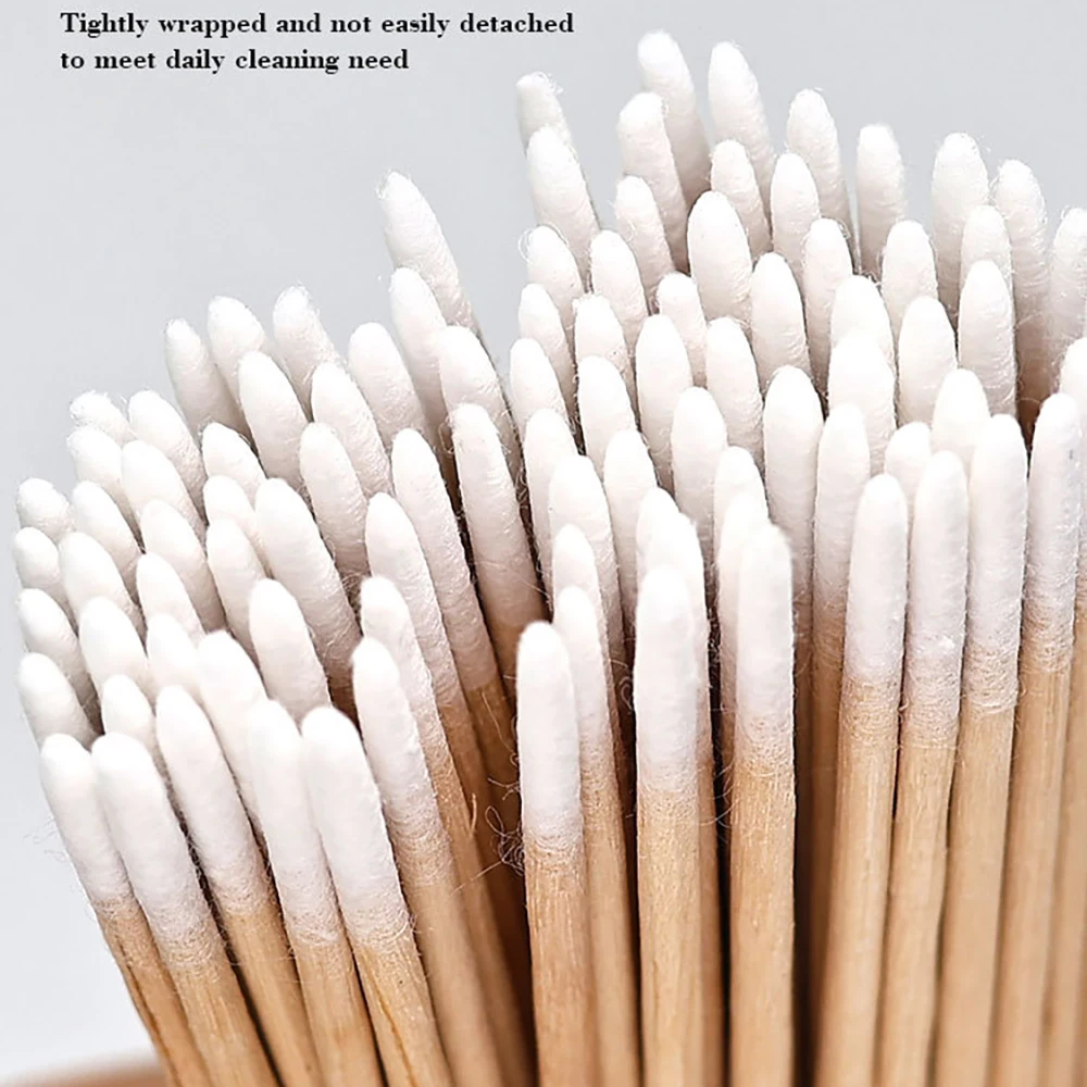 Cotonetes de algodão com ponta de unha, 100 peças, com varas de madeira, cotonetes de ponta pontiaguda para esmalte, retoque, aplicadores de maquiagem descartáveis