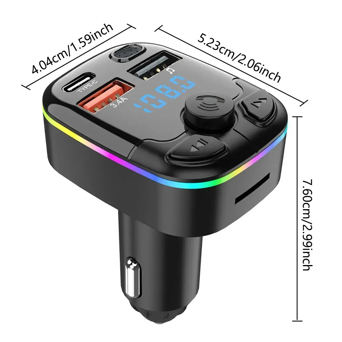 ชุดเครื่องส่งสัญญาณ FM แบบไร้สายบัตร TF เครื่องเล่น MP3 mobil Musik ดิสก์ U แบบคู่ USB ประเภท C