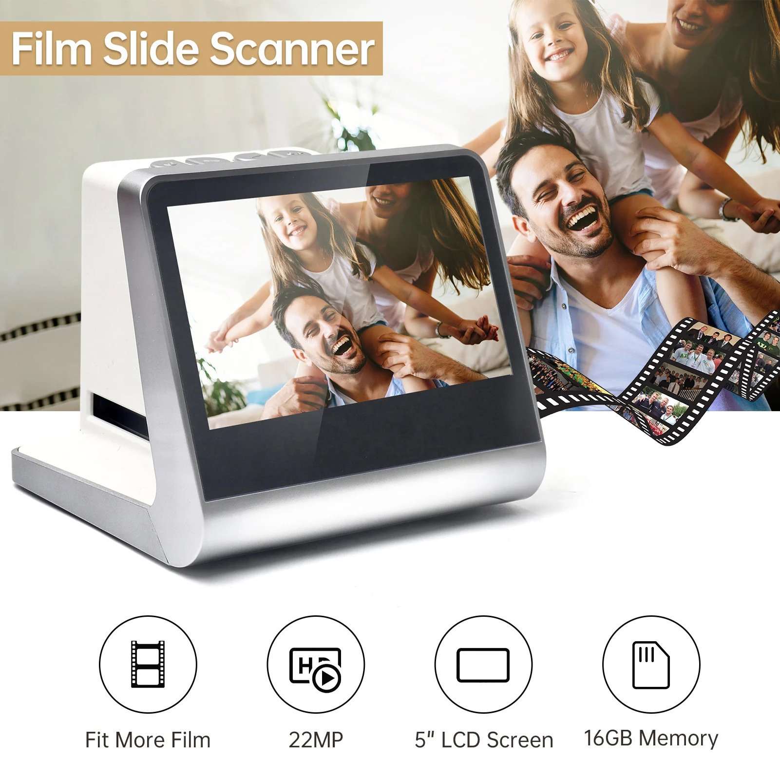 TON170 Film and Slide Scanner for 135 Film/126KPK /110 Film/Super8/ Monochrome/Slide to Digital JPEG Photos Built-in 16GB Memory