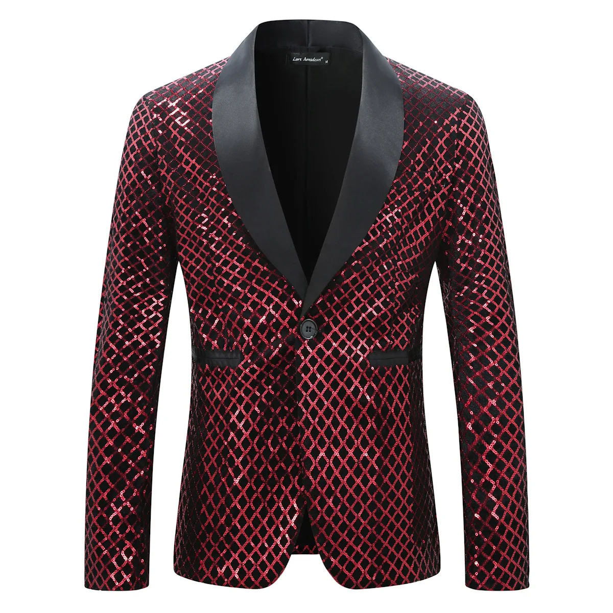 

Red Sequin Men's Suit Club Singer Performance Cheered Outfit Large Size Single West Host Outerwear Loose Fit Four Seasons